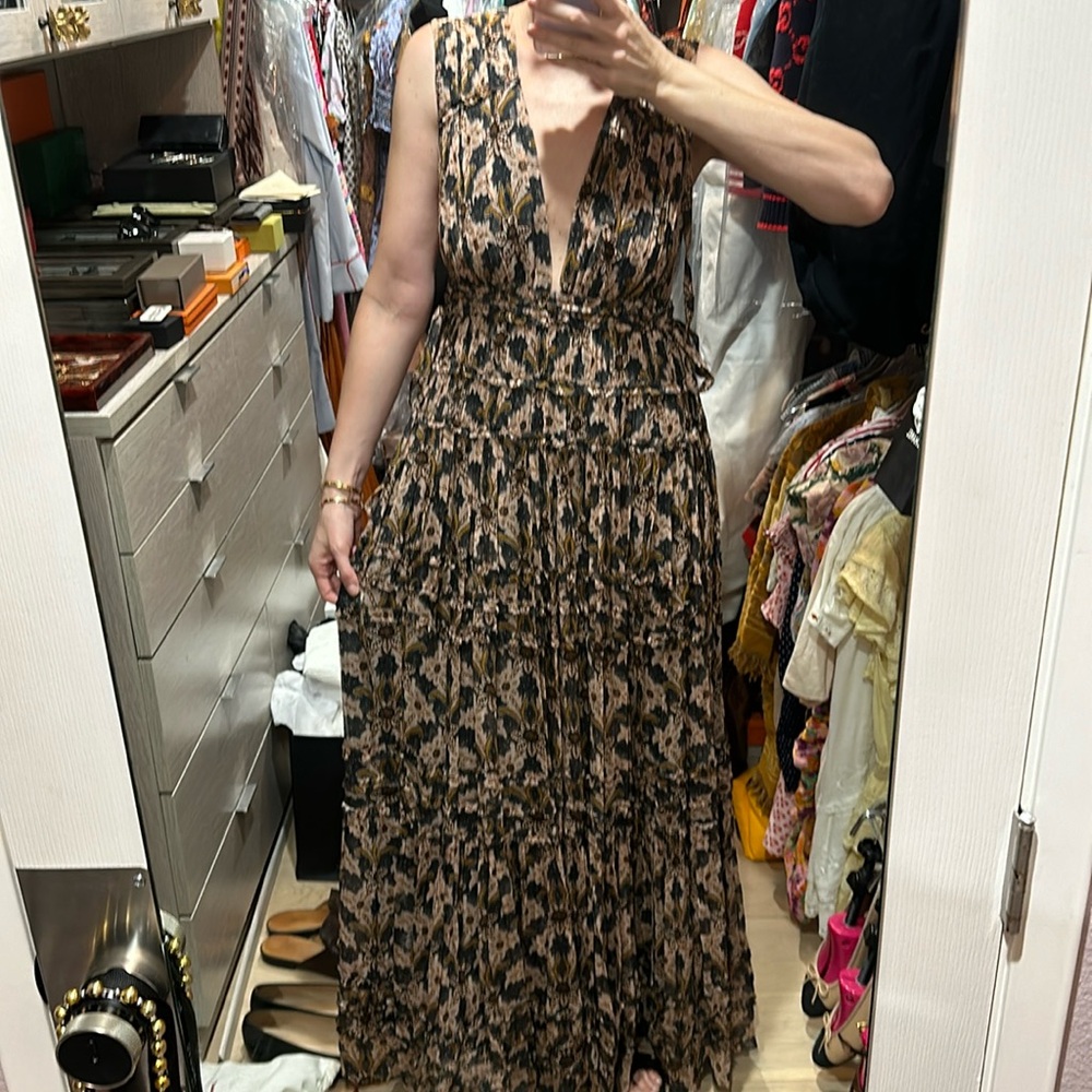 Never worn plunging Ulla Johnson backless silk gown in size 8